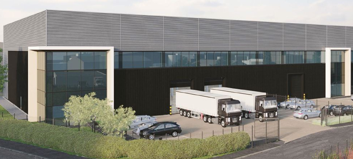 CGI of four industrial/warehouse units in Hillingdon, in west London.